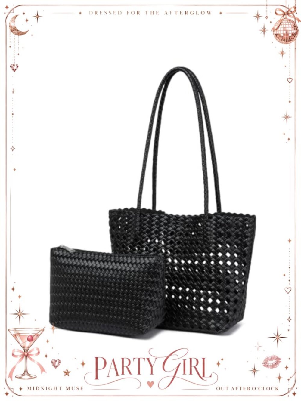 Faux Leather Hollow Grid Woven Shoulder Bag Tote Purse